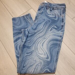 Hollister Women's Curvy High Rise Mom Fit Denim Swirl Jeans 27/29 Blue Stretch